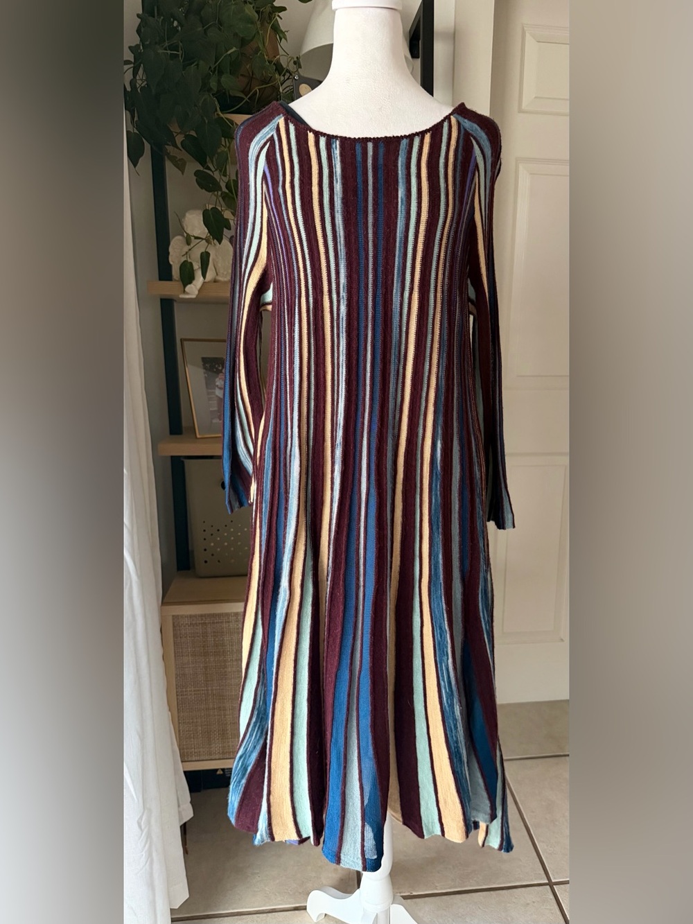 Anthropologie MOTH Nora 3D Knit Striped Sweater Dress XS Wool Alpaca Midi